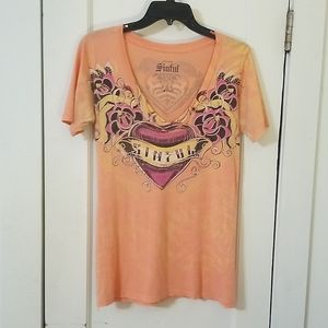 Women's Sinful orange & pink color tshirt in size medium